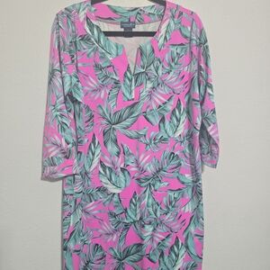 Caribbean Joe Pink and Green Leaf Swim Cover-Up